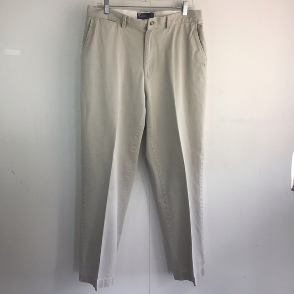 Polo by Ralph Lauren 100% cotton flat front slash pockets tan khaki chinos 34 - Picture 1 of 9